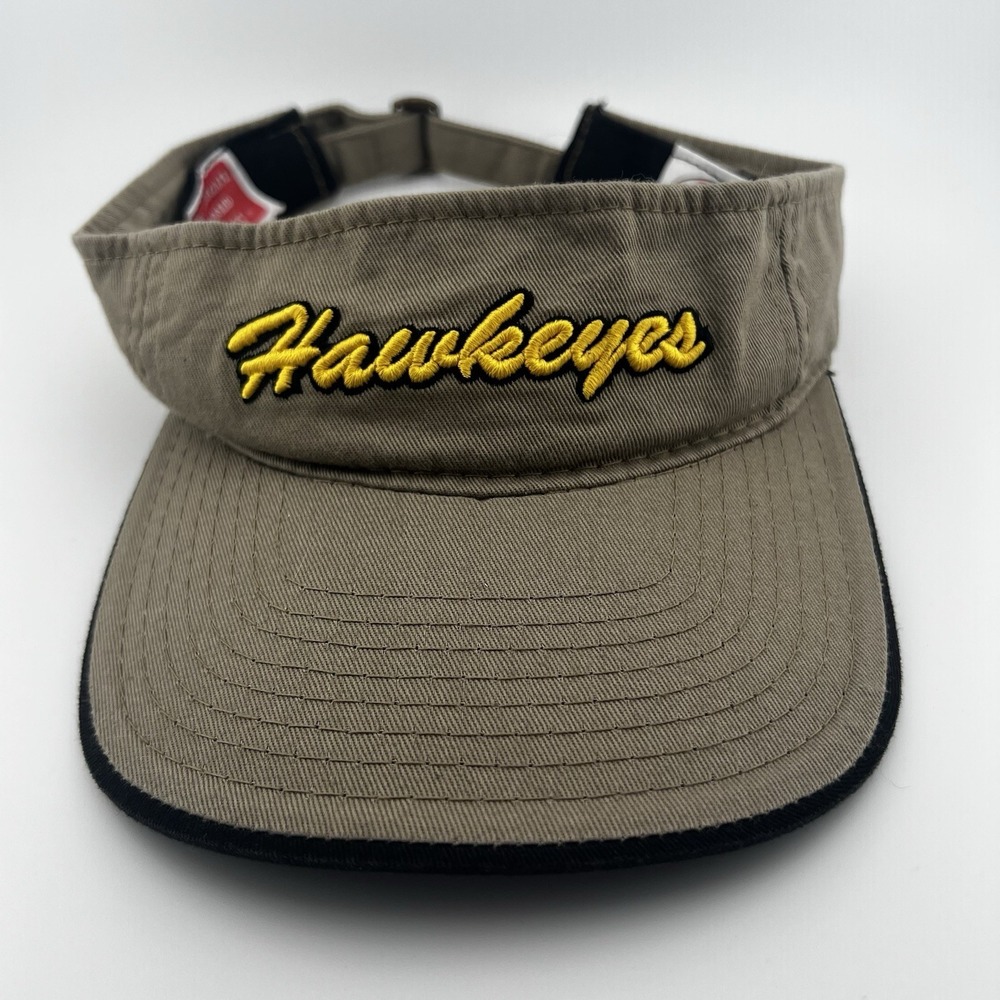 Iowa Hawkeyes Script Visor Khaki Black Adjustable NCAA College Hat